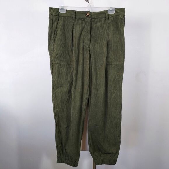 Halara Pants Olive Green Corduroy Joggers Size Large High Rise Comfy Casual - Picture 2 of 13